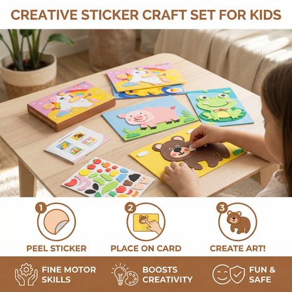 Sticker Placement Craft Set with Numbered Guides and Animal Vehicle Scenes