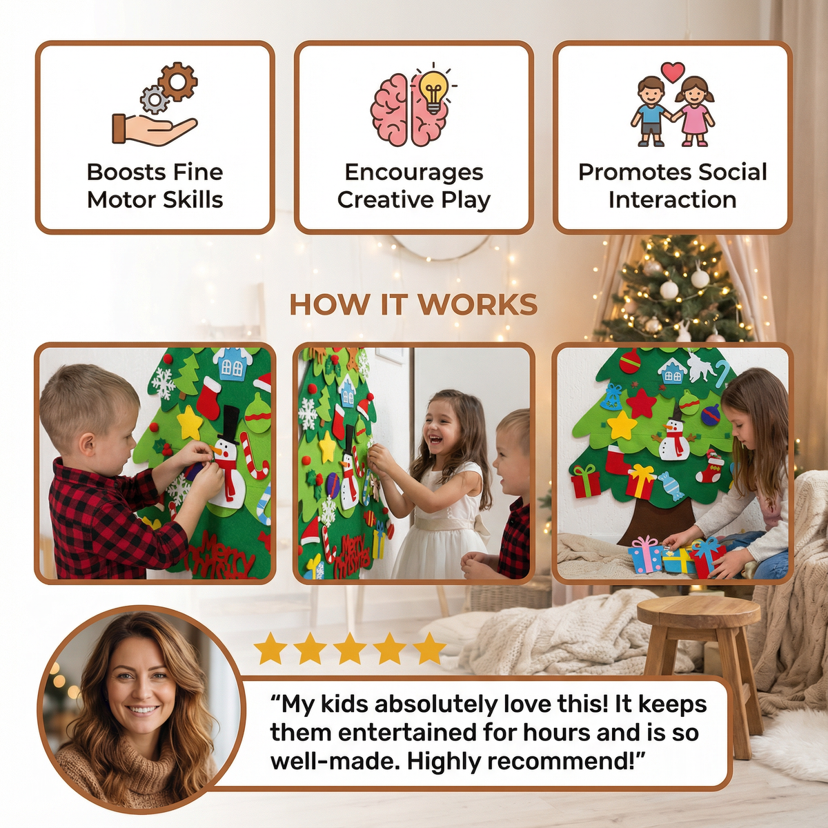 Interactive Felt Christmas Tree with Removable Ornaments for Kids All Vera Mart