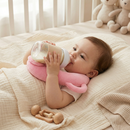 Nursing Pillow with Bottle Holder and Breathable Mesh, Hands-Free Feeding