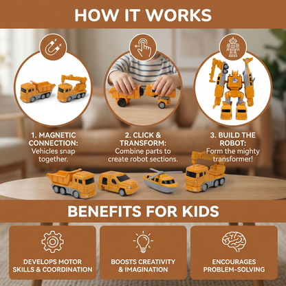 Magnetic Building Vehicles with Robot Transformation and Snap Connectors