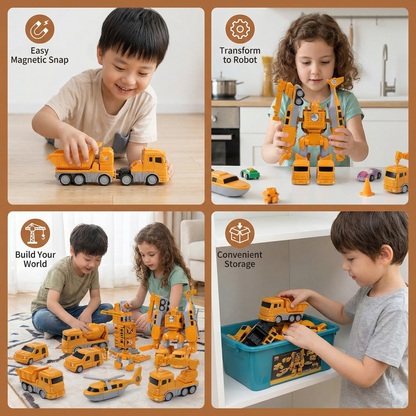 Magnetic Building Vehicles with Robot Transformation and Snap Connectors