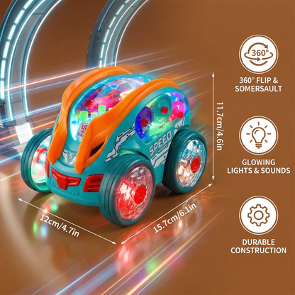 Flipping Stunt Car with Multicolor Lights and Remote Control, Rechargeable