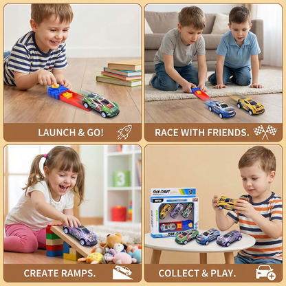 Die Cast Car Launcher Set with Spring Catapult and Four Racing Cars