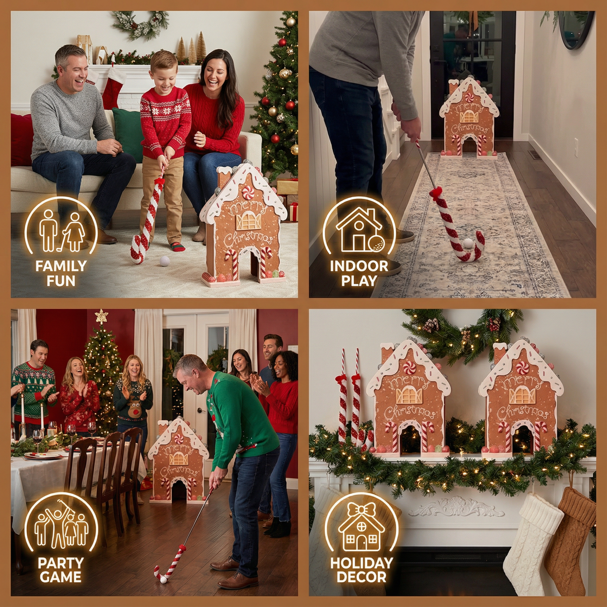 Tabletop Mini Golf Set with Gingerbread Theme and Golf Club for Holiday Parties