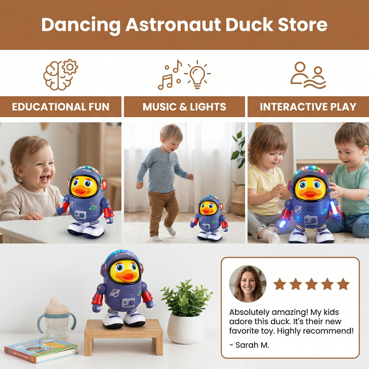 Musical Astronaut Duck Toy with Built-In Speaker and Dancing Movements