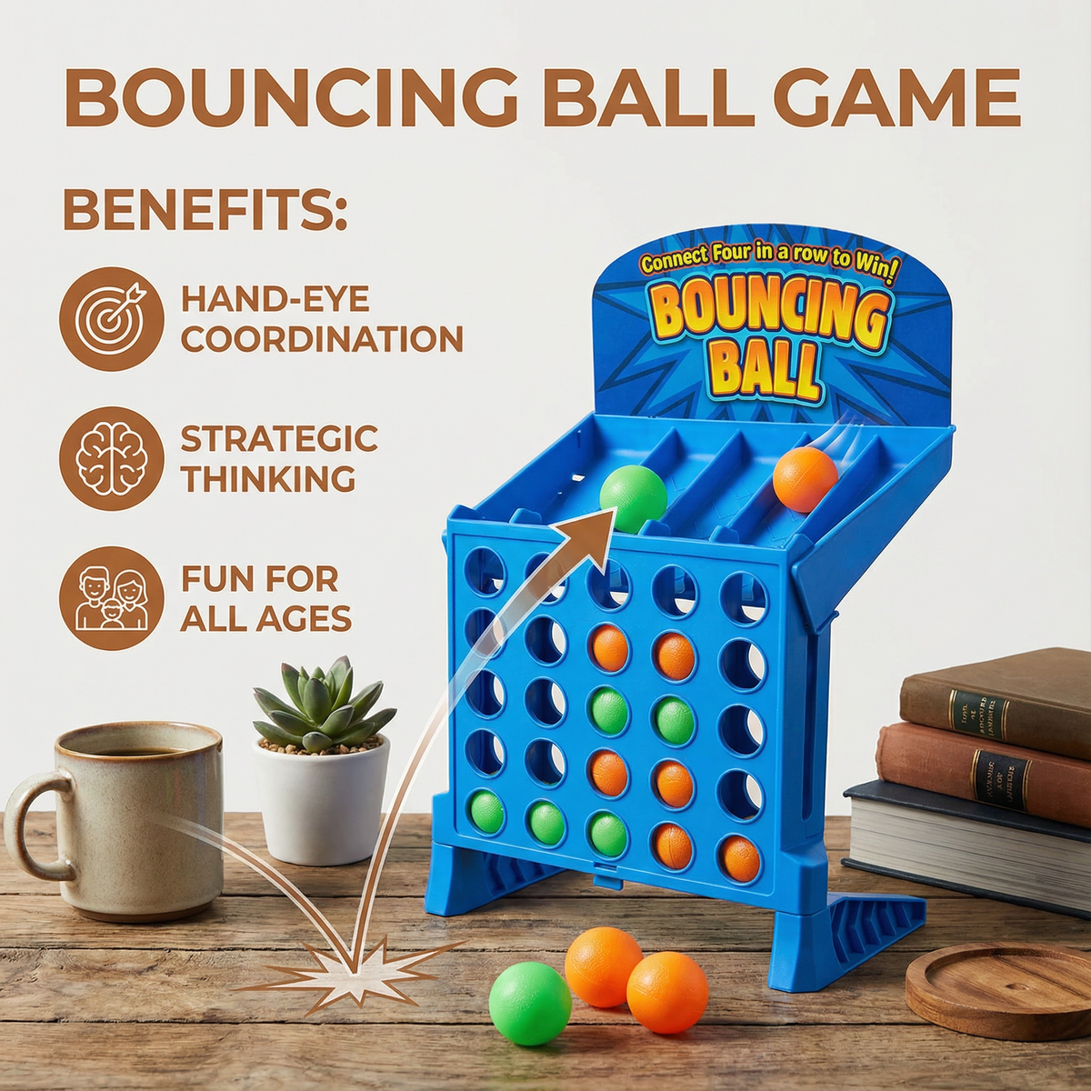 Bouncing Ball Grid Game with Foldable Board and Carrying Case