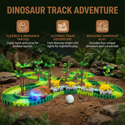 Flexible Dinosaur Track Set with Multicolor LED Train and Landscape Figures