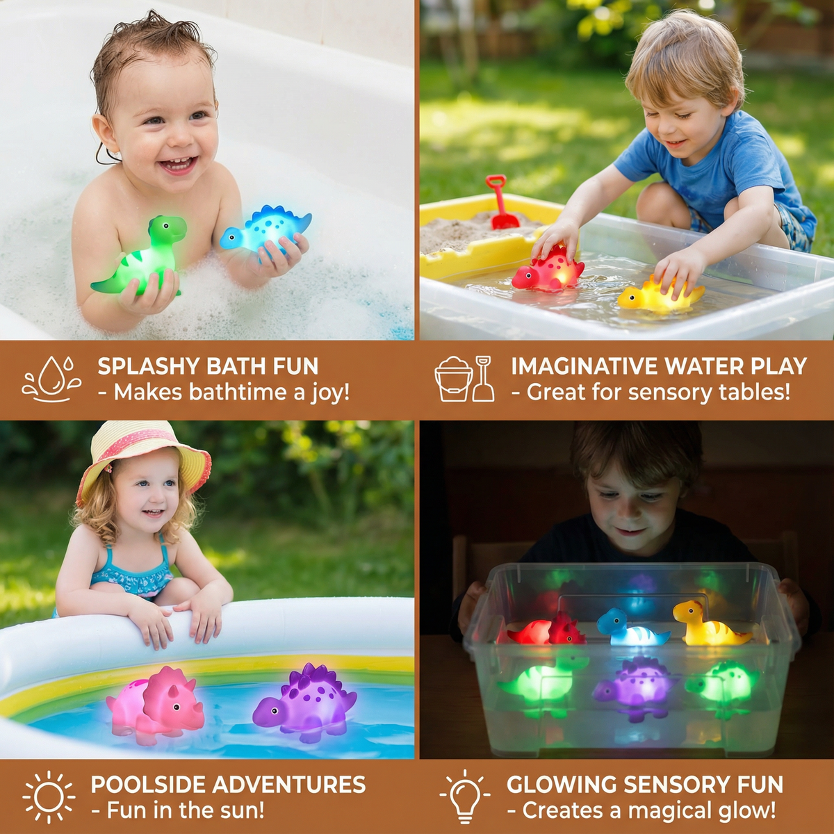 LED Color Changing Dinosaur Bath Toys with Automatic Light Cycling and Sealed Design