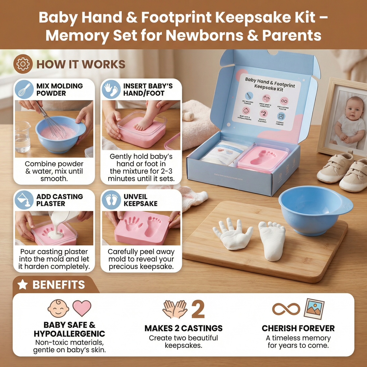 Newborn Hand and Footprint Imprint Kit with Complete Materials and Instruction Guide