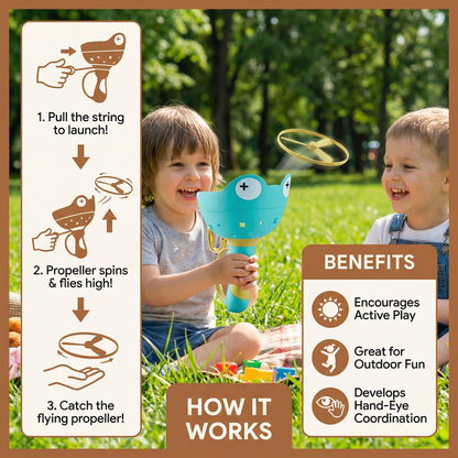Frog Shaped Propeller Launcher with Pull String and Six Colored Propellers