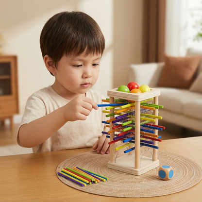 Wooden Stick Game with Colored Sticks and Balls, Three Play Modes