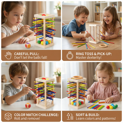 Wooden Stick Game with Colored Sticks and Balls, Three Play Modes