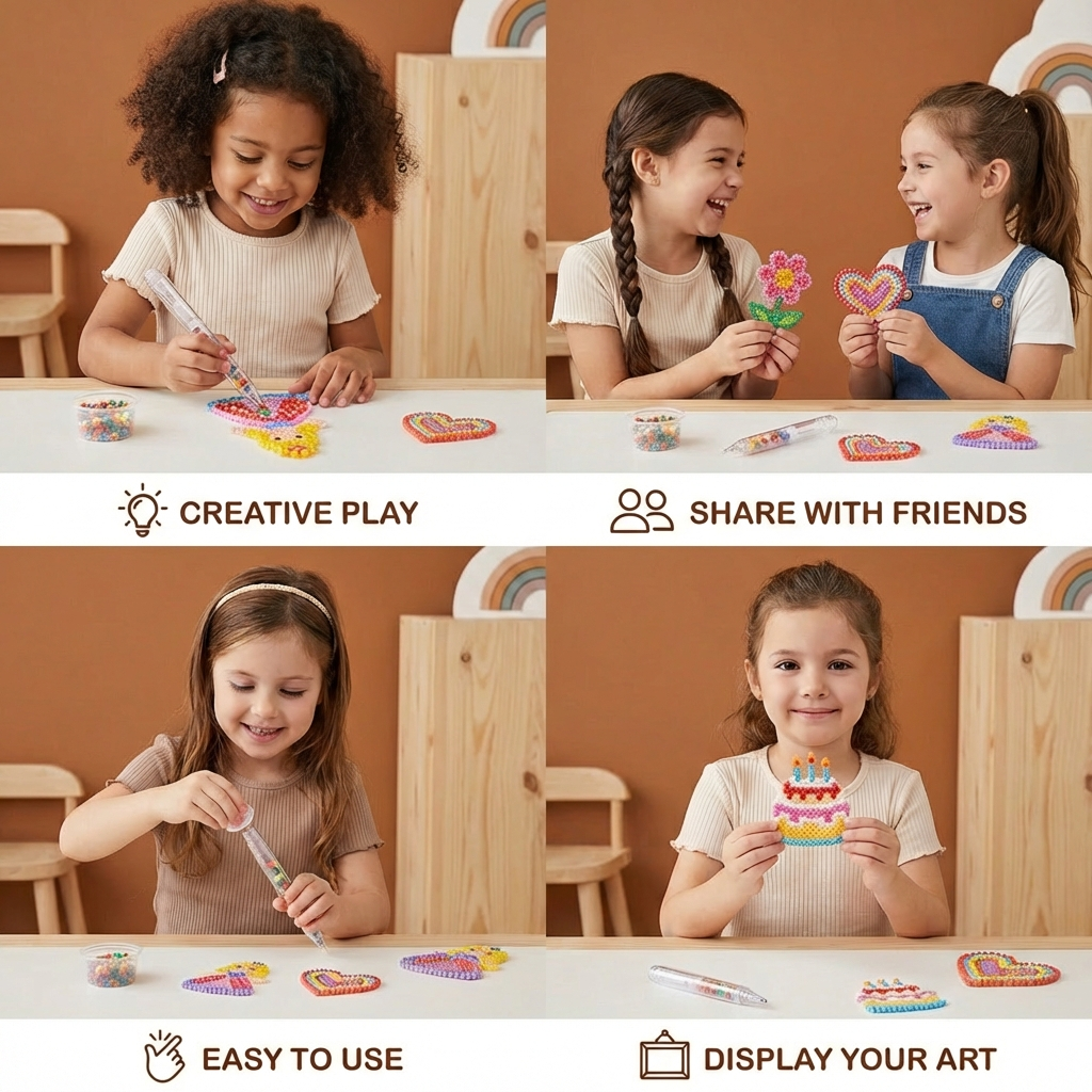 Bead Painting Set for Kids with Design Templates and Colored Beads