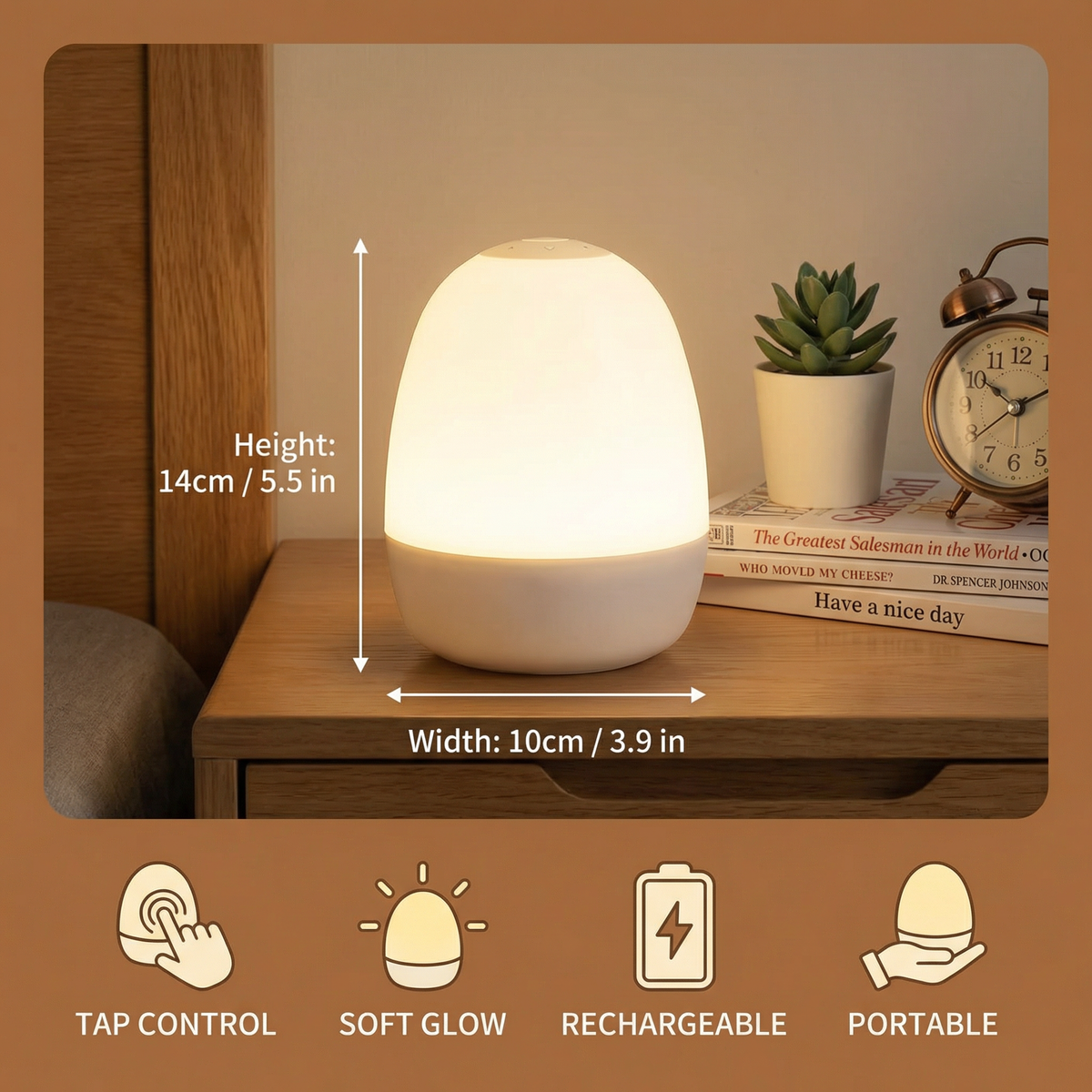 Touch-Activated LED Night Light with Adjustable Brightness and Silicone Body