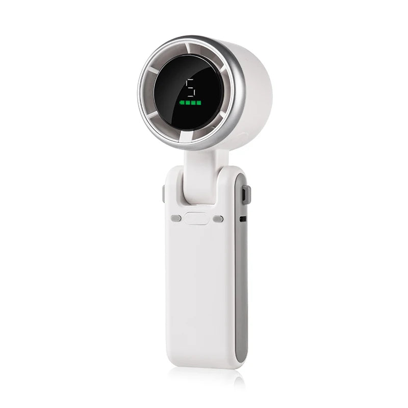 Foldable Handheld Fan with Digital Battery Display and 5-Speed Motor