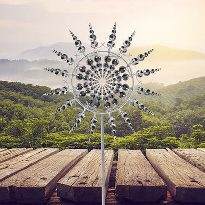 Metal Wind Spinner with 18 Rotating Blades and Ball Bearing Design, 39 Inch Height