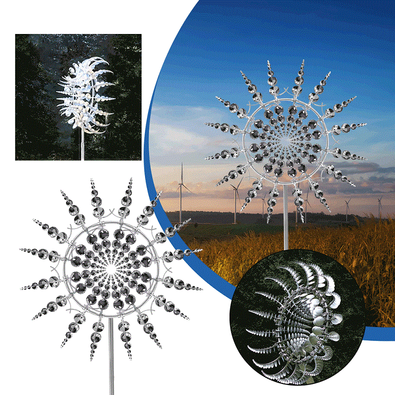 Metal Wind Spinner with 18 Rotating Blades and Ball Bearing Design, 39 Inch Height