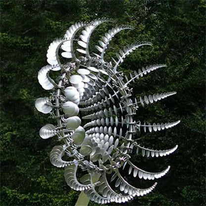 Metal Wind Spinner with 18 Rotating Blades and Ball Bearing Design, 39 Inch Height