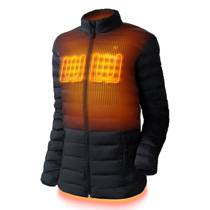 Womens Rechargeable Heated Puffer Coat with Three Heat Zones and Elastic Cuffs for Winter