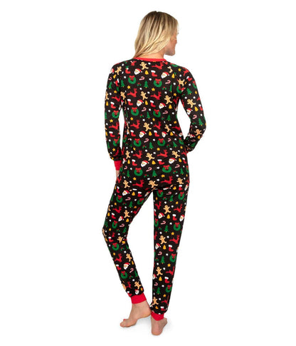 Womens Cookie Cutter Christmas Pajama Set with Crew Neck Top and Pockets