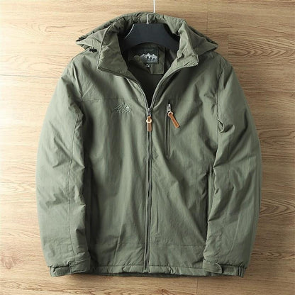 Windproof Hooded Jacket with Insulated Lining and Drawstring Hood, Two Zip Pockets