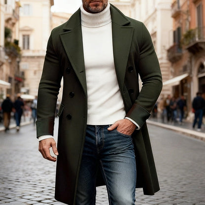 Double Breasted Overcoat with Tailored Fit and Front Pockets, Long Length