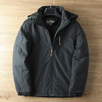 Windproof Hooded Jacket with Insulated Lining and Drawstring Hood, Two Zip Pockets